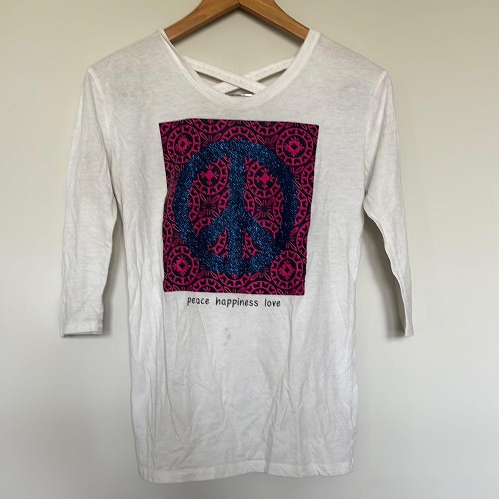 Justice Peace Happiness Love Tee Shirt Sz 14